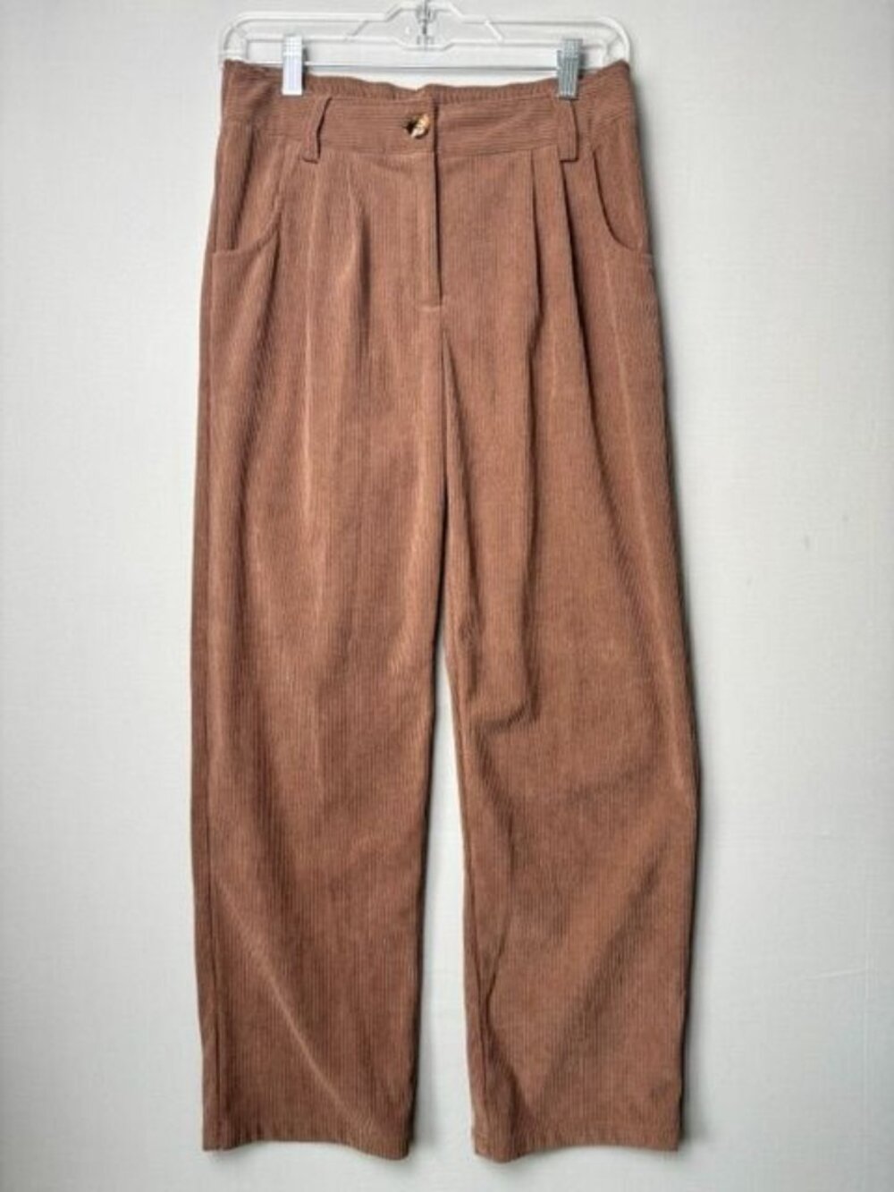 Halara Women's S Brown Corduroy Wide Leg Pants High Rise Pleated Trouser Pockets